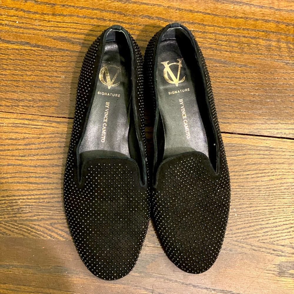 Vince Camuto Signature black with black bead loafers. Size 39 (US 9)
